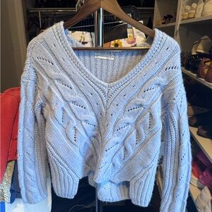 Light Blue Cable Knit V-Neck Sweater - Anthropologie